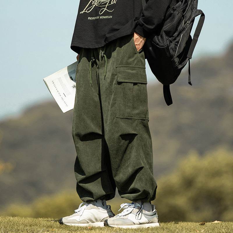 Autumn And Winter Straight Casual Wide-leg Corduroy Baggy Cargo Pant Overalls Men