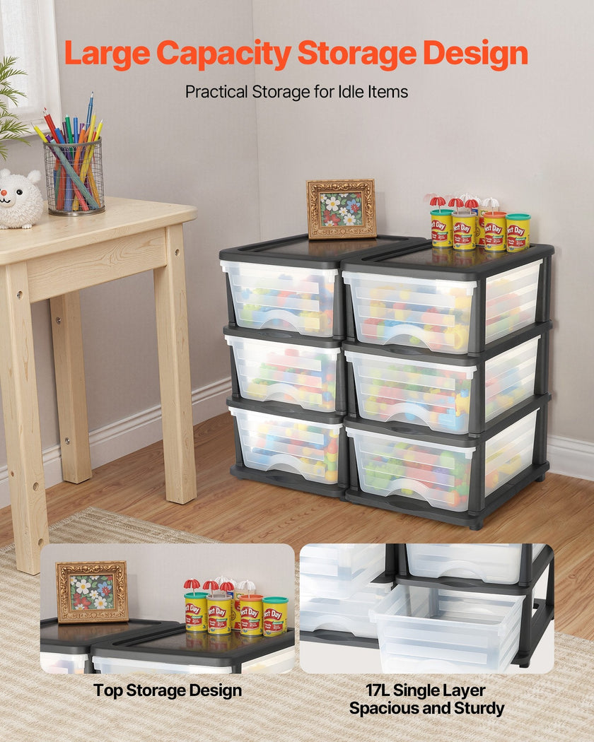 Clear Plastic Storage Drawers, 2-Pack, 6 Drawers Total, Transparent, for Closet, Office, Craft Room