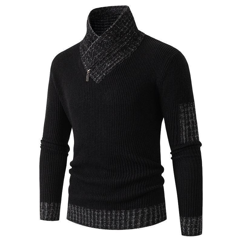coofandy turtleneck - Independent Station Casual Slim Knit Pullover Long-sleeved Scarf Collar Sweater Men's