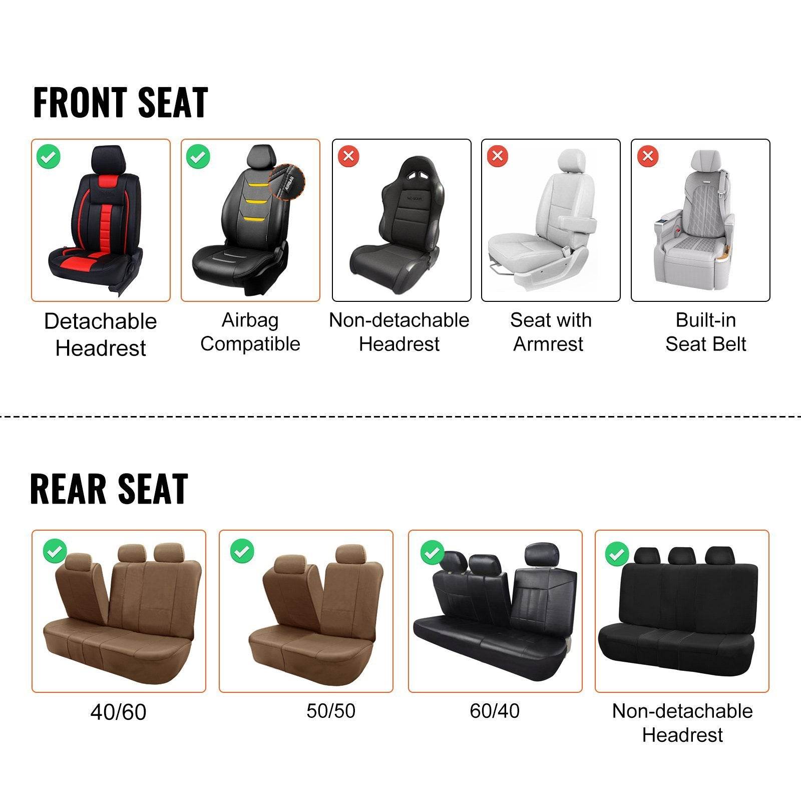 Seat Covers, Universal Car Seat Covers Full Set Seats, Front And Rear Seat, 13pcs Faux Leather Seat Cover, Full Enclosed Design, Detachable Headrest And Airbag Compatible, For Most Car SUV Truck