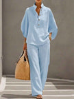 Women's Short-sleeved Suit Summer Loose Pullover Top And Straight-leg Trousers Outfit Clothing