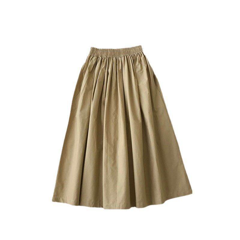 Solid Color Women Workwear Pleated Midi Skirt