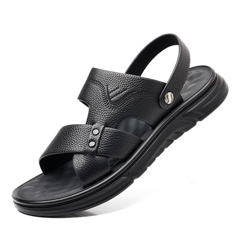 Men’s Premium Leather Cross-Strap Sandals – Breathable Open-Toe Casual Comfort Shoes