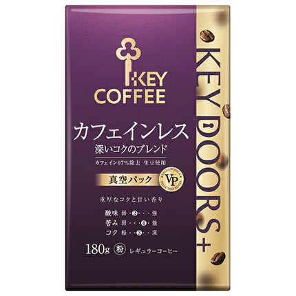 キーコーヒー VP(真空パック) KEY DOORS+ カフェインレス 深いコクのブレンド(粉) 180g×6袋入【日本出荷】