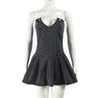 Hot Girl French Pleated V-neck Denim  Tube top Dress