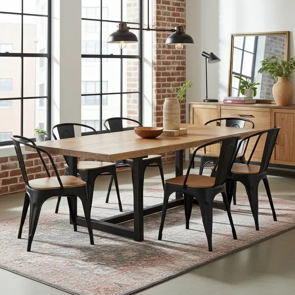Ensemble de 2 Chaises Sita en acier noir et siège en bois de manguier