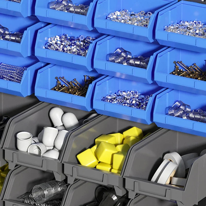 Wall Mounted Storage Bin Rack Tool Organizer with 30 Bins, Pegboard for Garage Workshops Blue