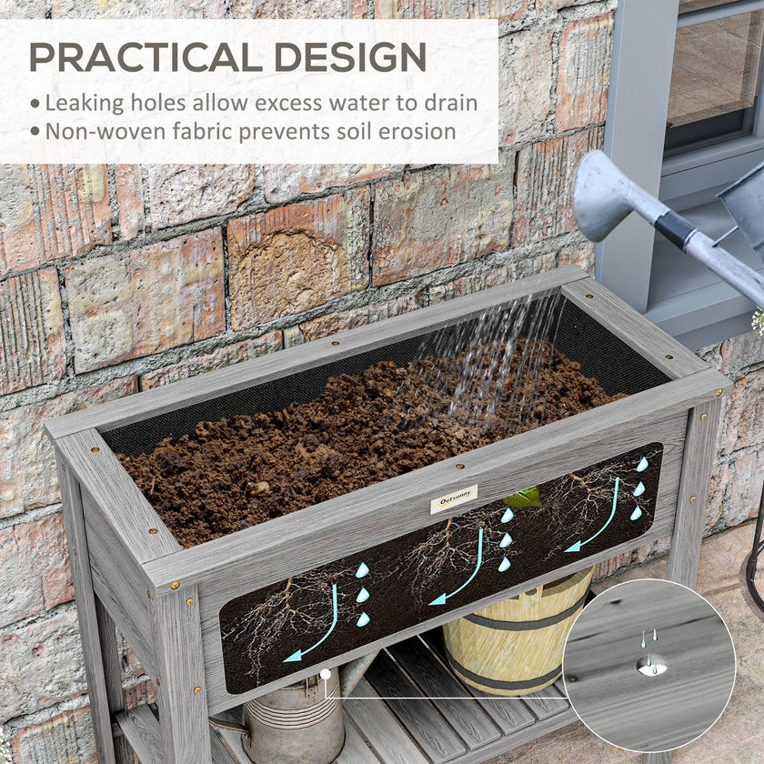 Outsunny Elevated Planter Paradise: Raised Bed Box with Shelf for Flowers, Vegetables, and Planter Box, Drain Holes, 36