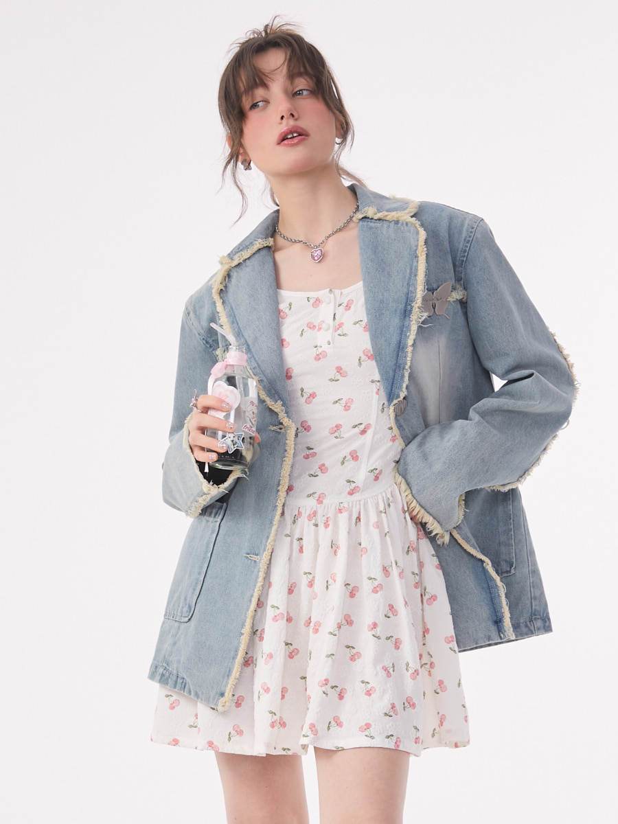 Loose Denim Jacket Polo Collar Single-Breasted Design