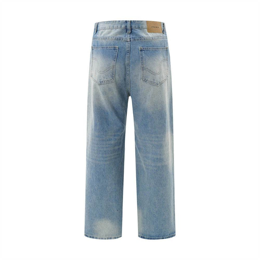 American Retro Wash Gradient Spray Painting Denim Trousers Men Jeans