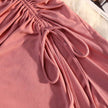 Women's drawstring Side Slit Pleated Hip Midi Skirt