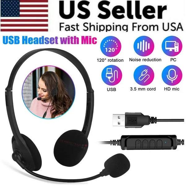 USB Headset with Noise Cancelling Microphone for PC Computer Calls & Chat