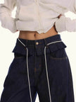 Loose Waist Stitching Small Skirt Baggy Jeans Pant For Men And Women