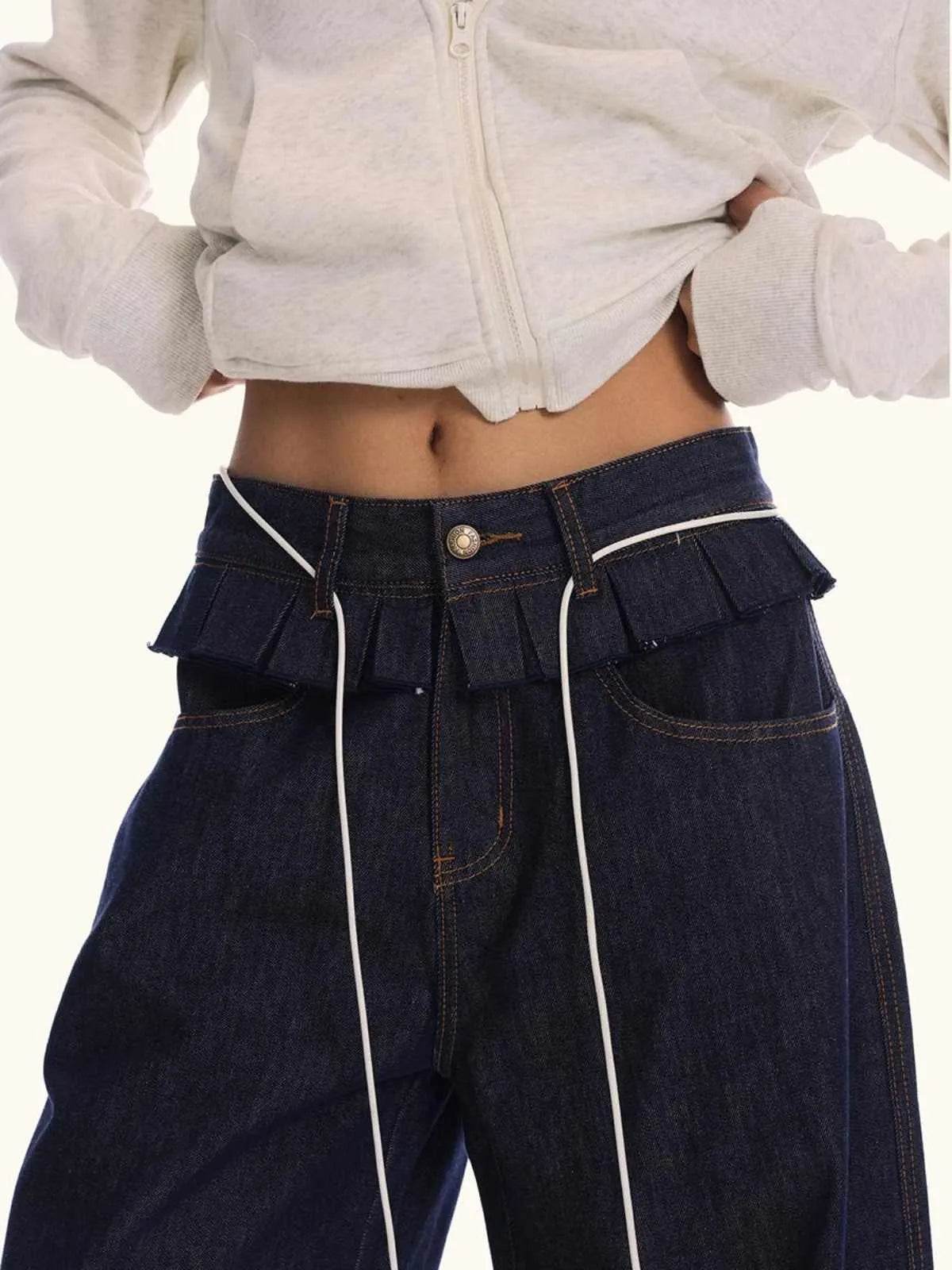 Loose Waist Stitching Small Skirt Baggy Jeans Pant For Men And Women