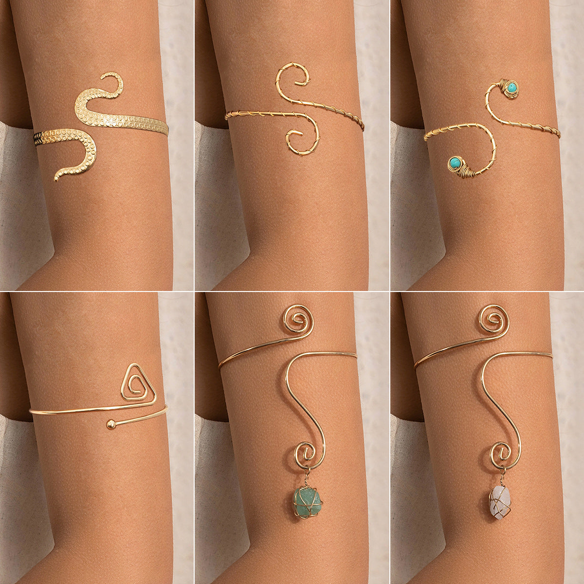Hip-hop Spiral Stone Open Arm Bracelet – Electroplated Iron Tassel Circle Jewelry