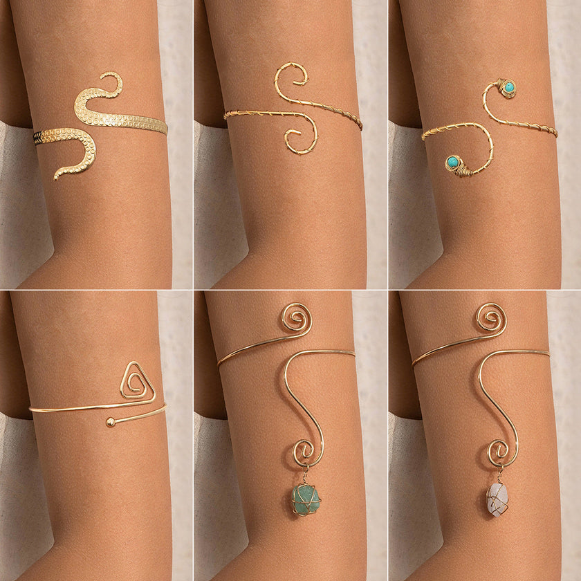 Hip-hop Spiral Stone Open Arm Bracelet – Electroplated Iron Tassel Circle Jewelry