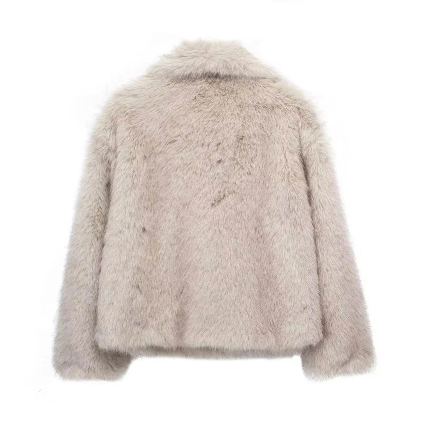 Winter Plush Open front Coat Thick lapel Outwear Faux Fur Coat women