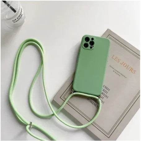 Solid Color Diagonal Lanyard Phone Case Silicone Couple Phone Case