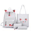 Cat Print 4-Piece Canvas School Backpack Set – Girls' Back-to-School Bag (Yellow, Grey, Black, Pink)