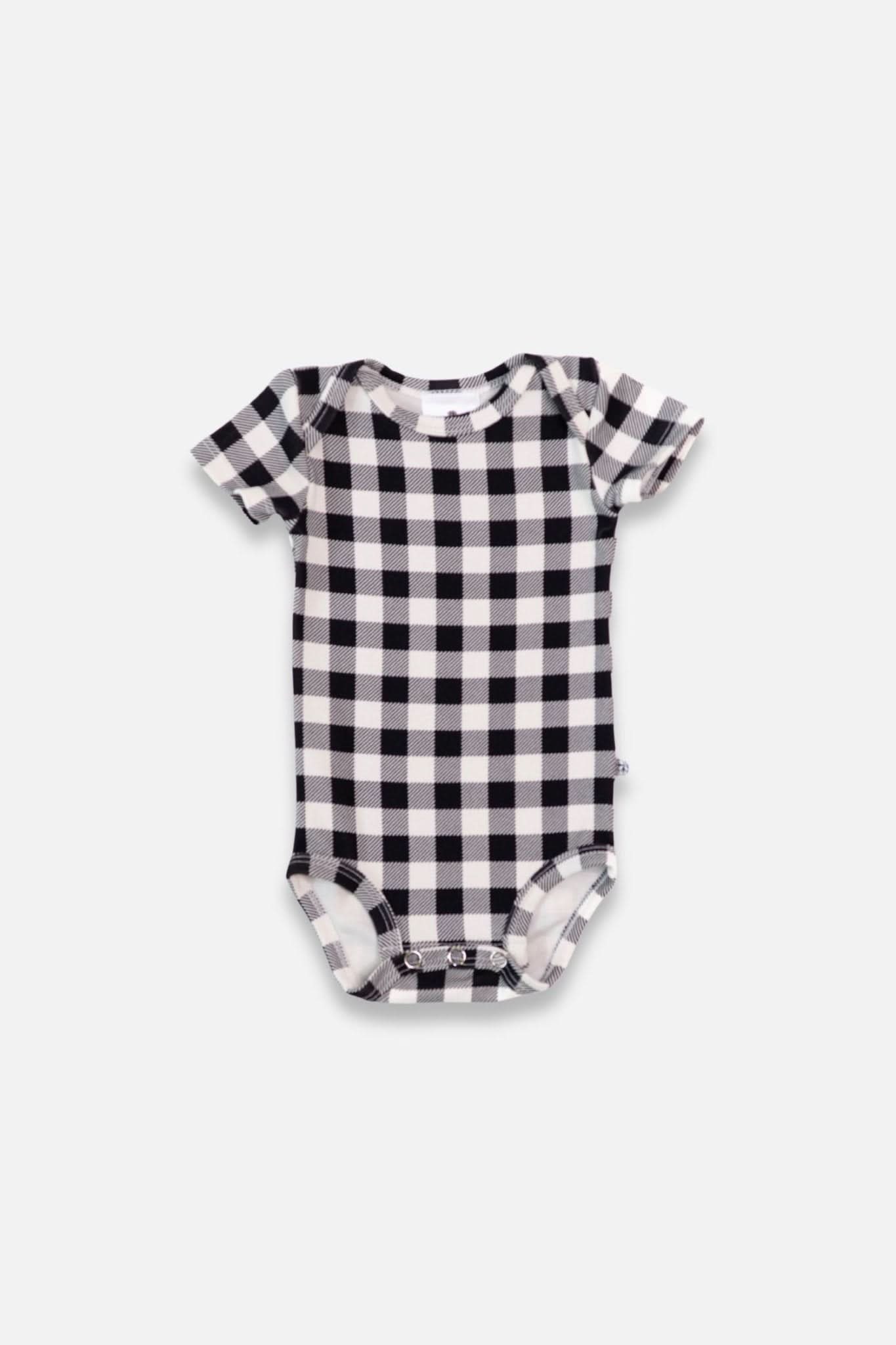 Baby Short Sleeve Bamboo Onesie | Bison Plaid