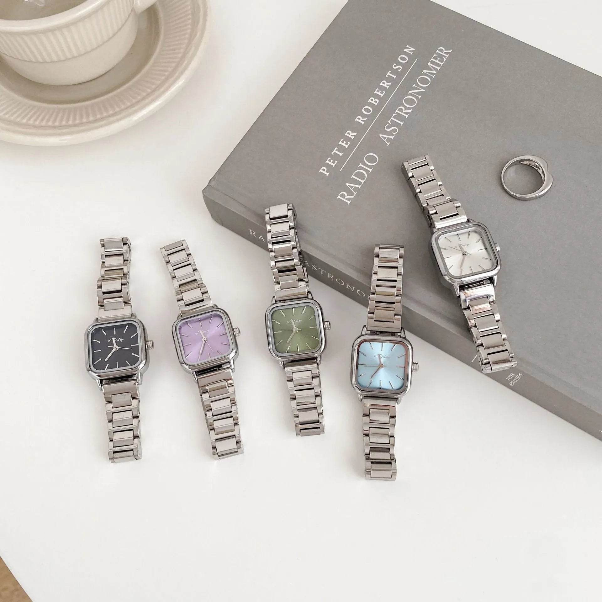Retro Small Square Watch Female Steel Strap  Dress Watch