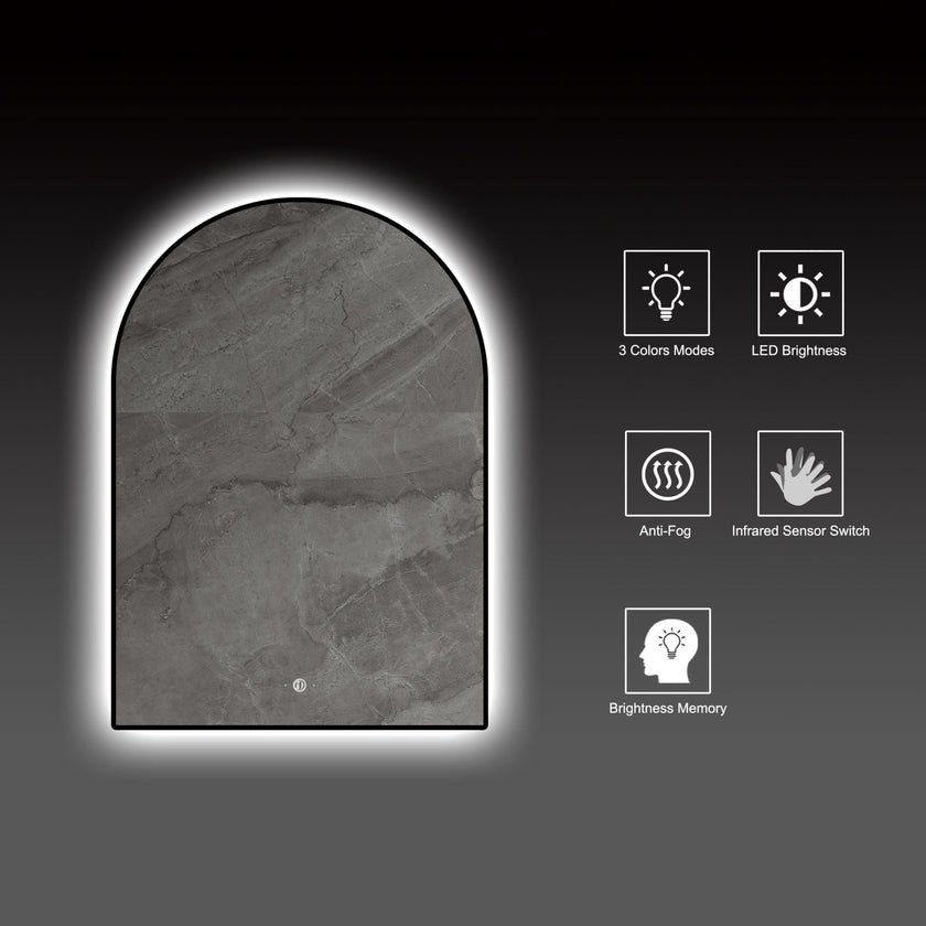 Backlit Frame Arched LED Mirror with Motion Sensor, Anti-Fog