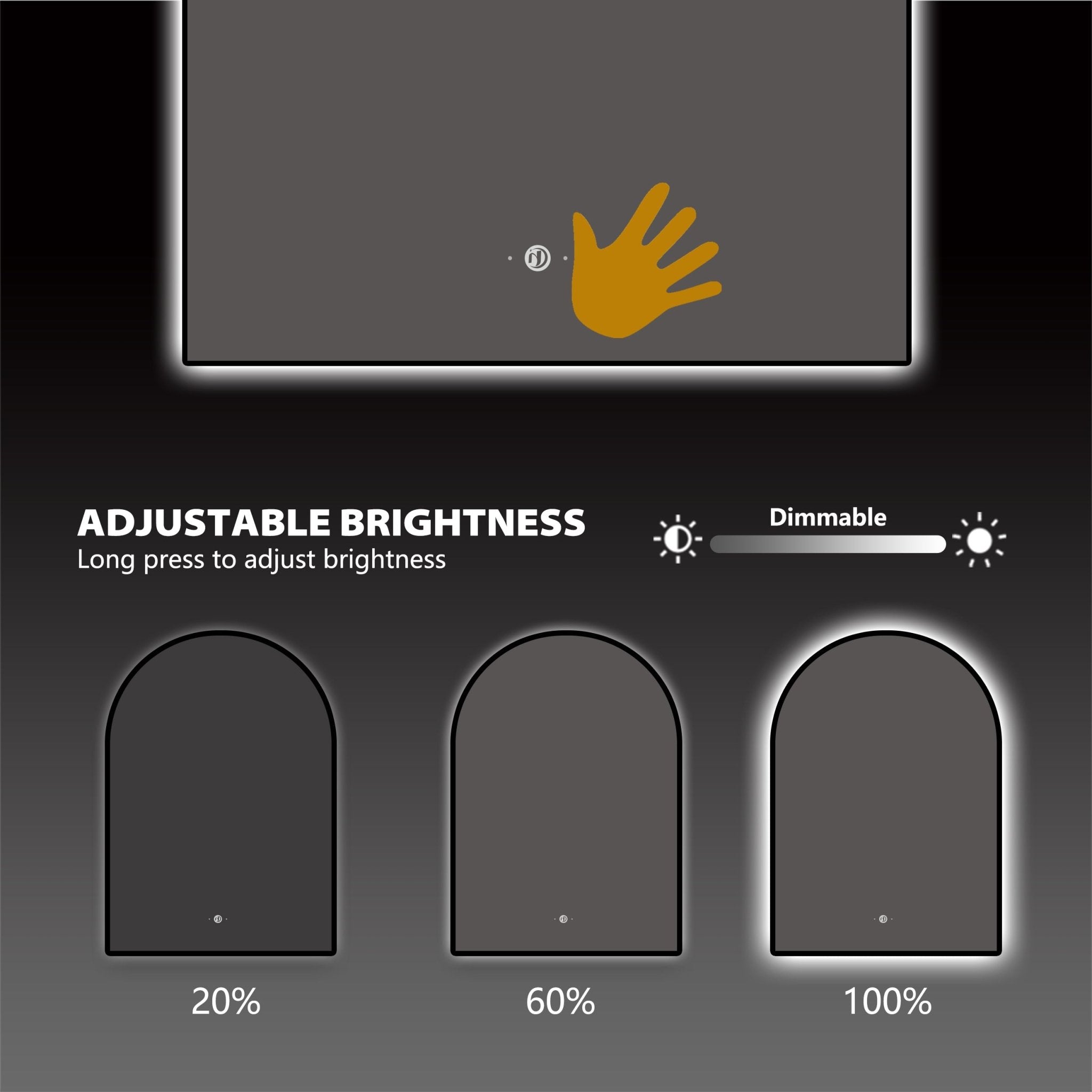 Backlit Frame Arched LED Mirror with Motion Sensor, Anti-Fog