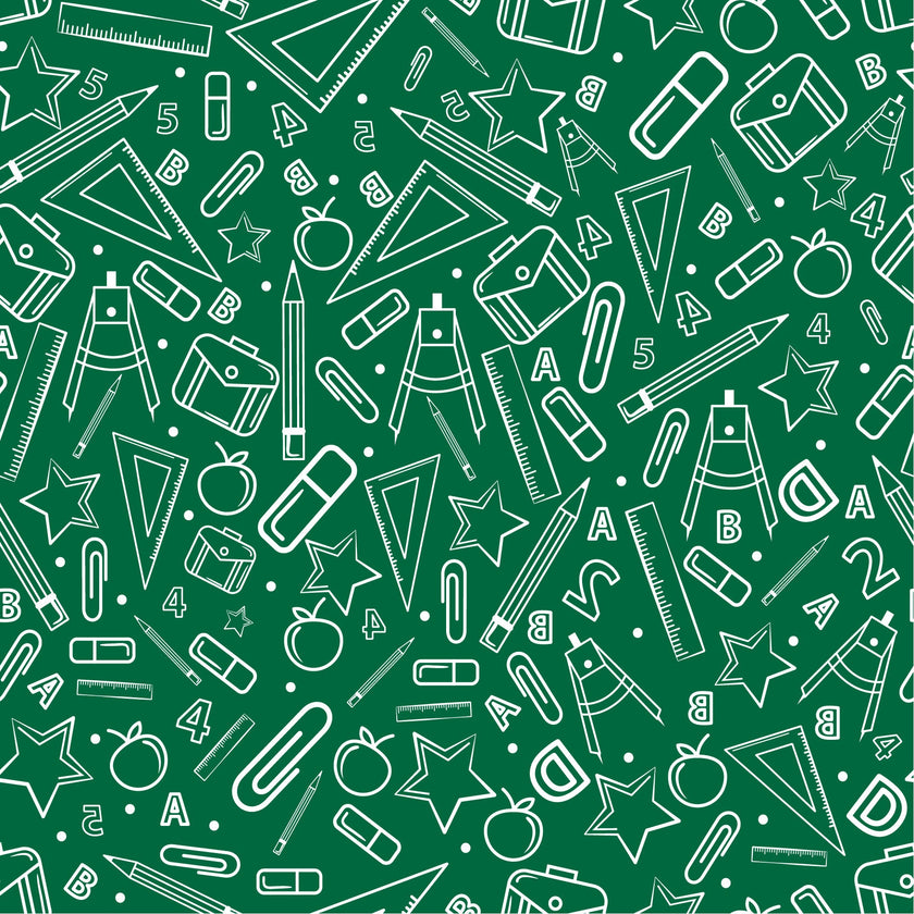 Craft HTV Back to School - School Supplies with Green background Pattern