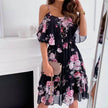 Flower Printed Ruffled Suspender Dress Summer Off-the-shoulder Strap Dresses Women