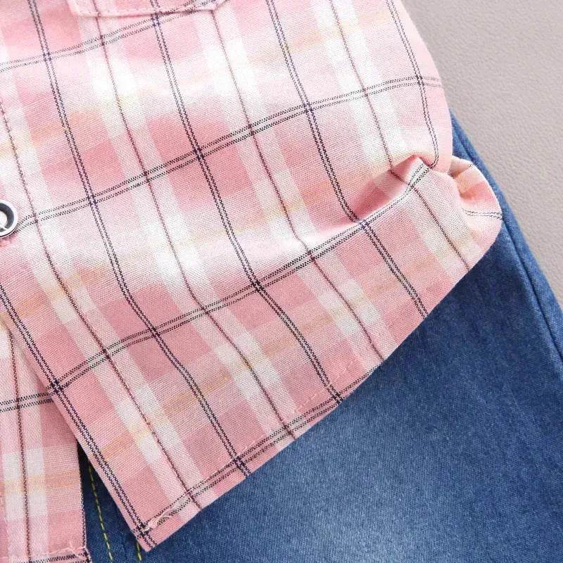 Children's Striped Shirt Denim Shorts Two-piece Set
