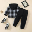 Toddler Baby Boy Classic Plaid Hooded Long Sleeve Shirt Contrast Color Trousers Suit Two piece for boys