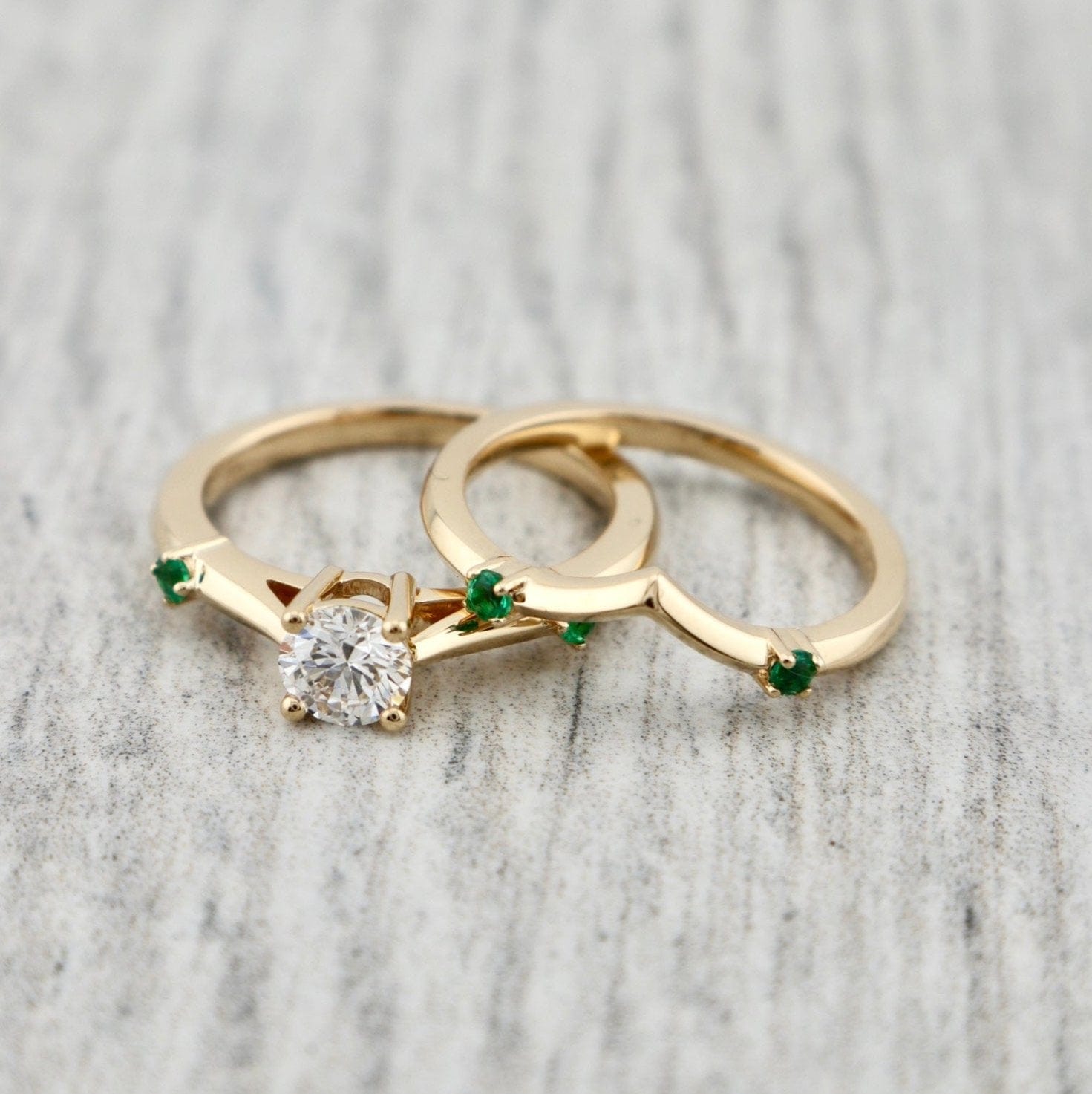 Bague ensemble D'alliance Émeraude et Diamant 0,5 ct