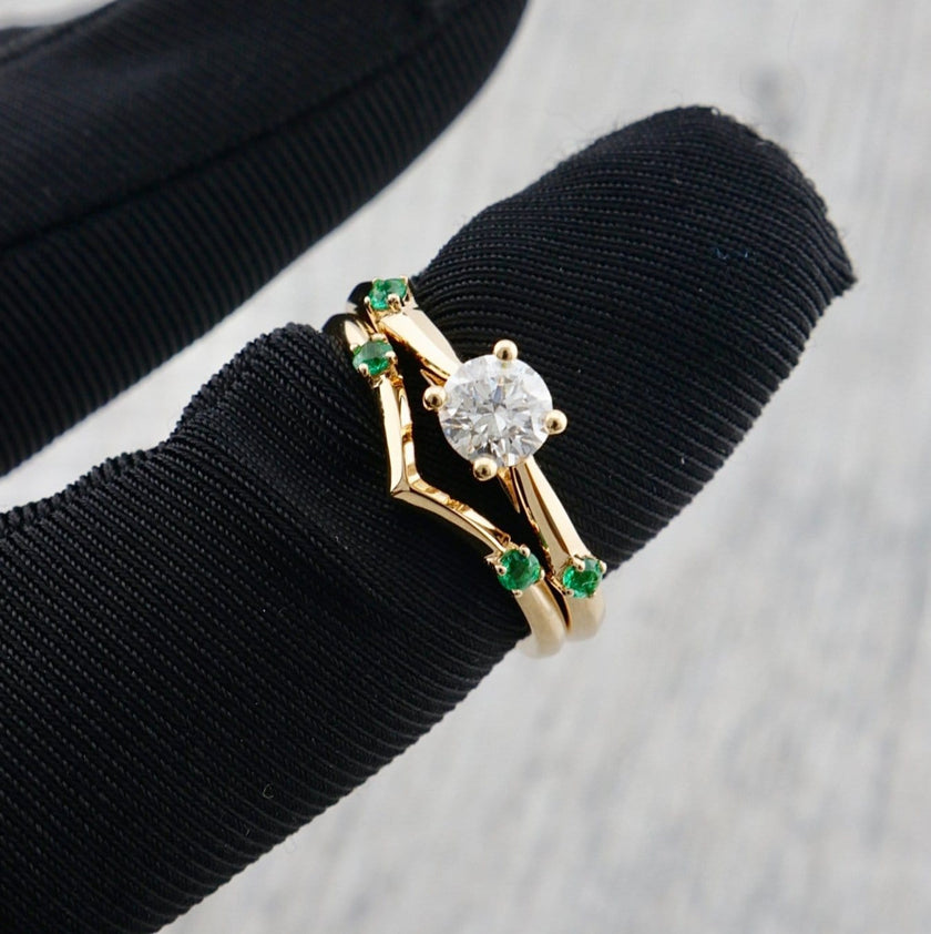 Bague ensemble D'alliance Émeraude et Diamant 0,5 ct