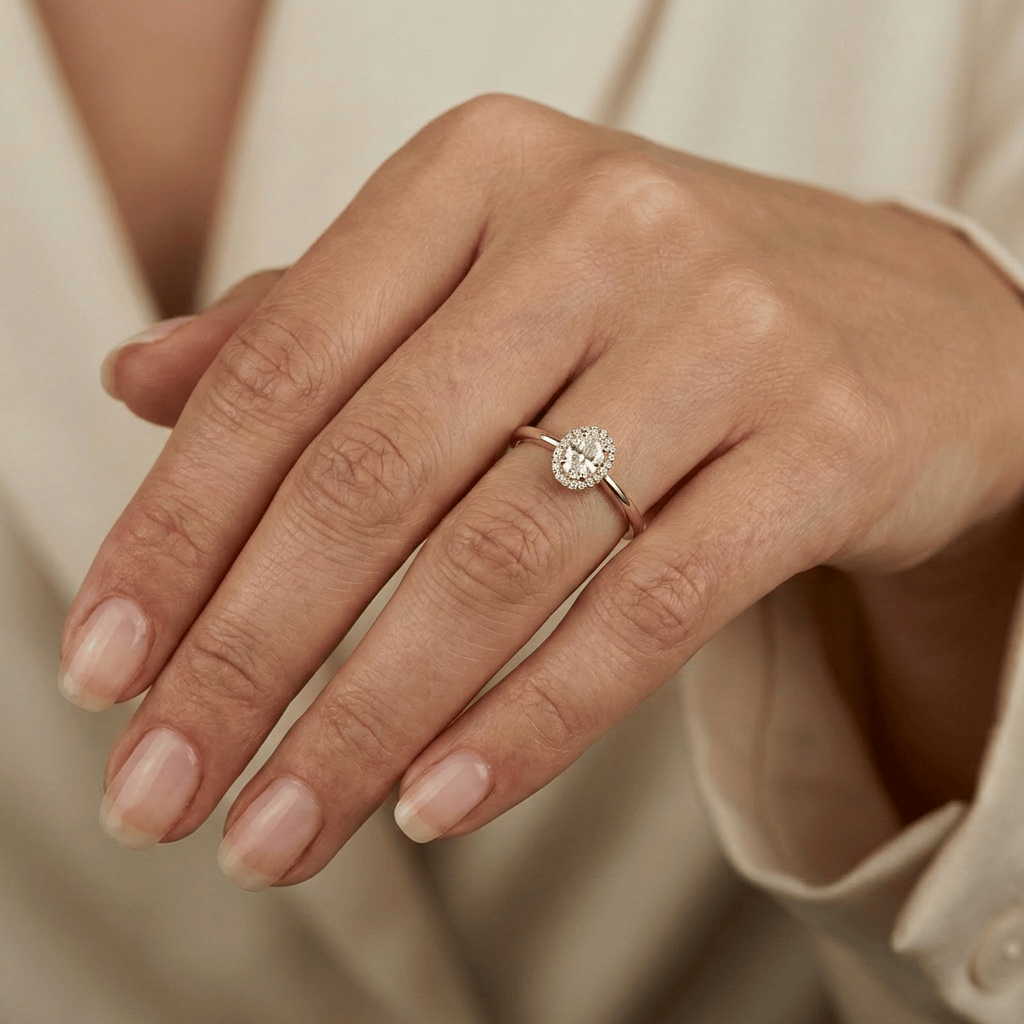 Bague Halo Oval en or 14K - 18K ou platine et diamants 0,6 ctw