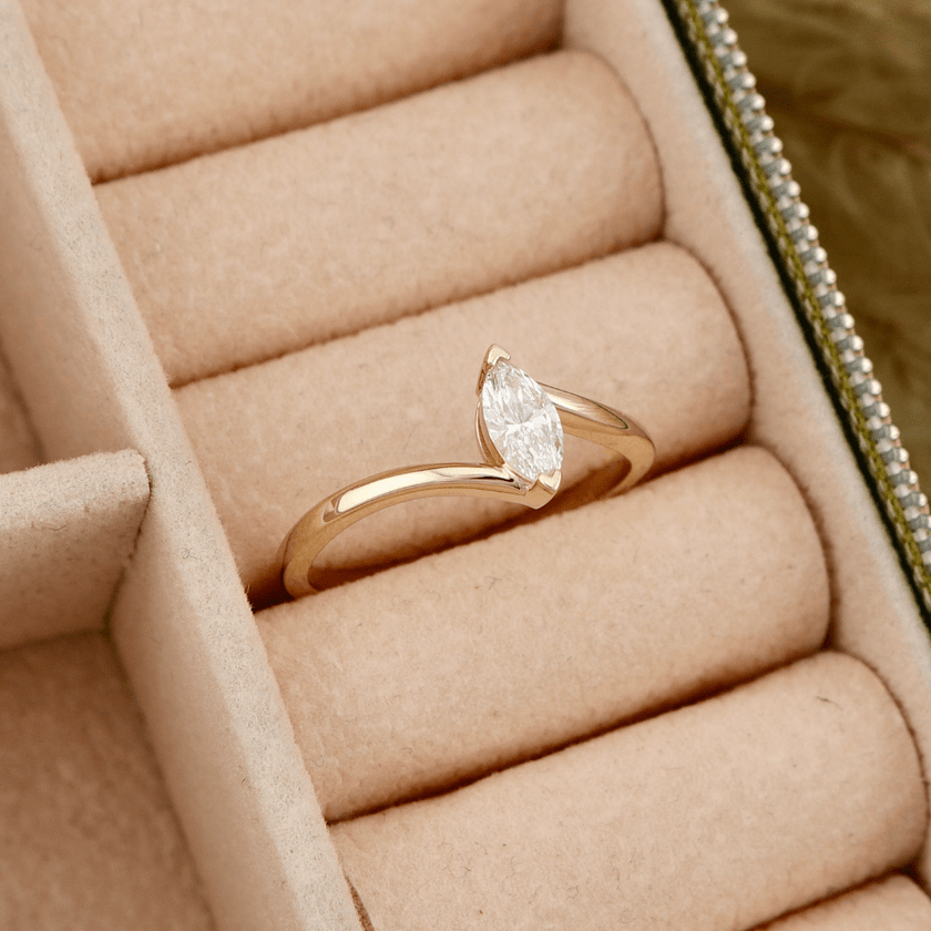 Bague Marquise en or 14K - 18K ou platine et diamant 0,3 ct