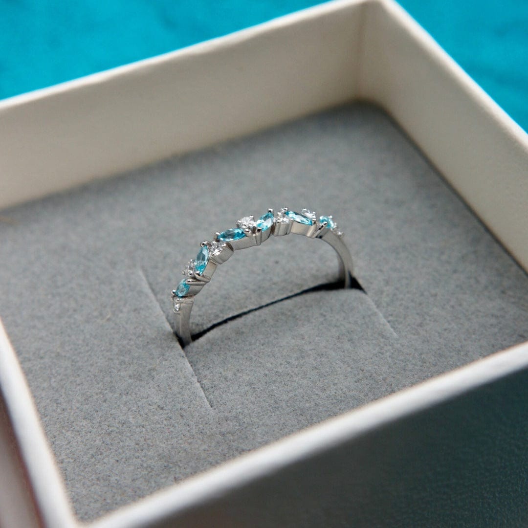 Bague semi-éternité Marquise diamants et aigues-marines