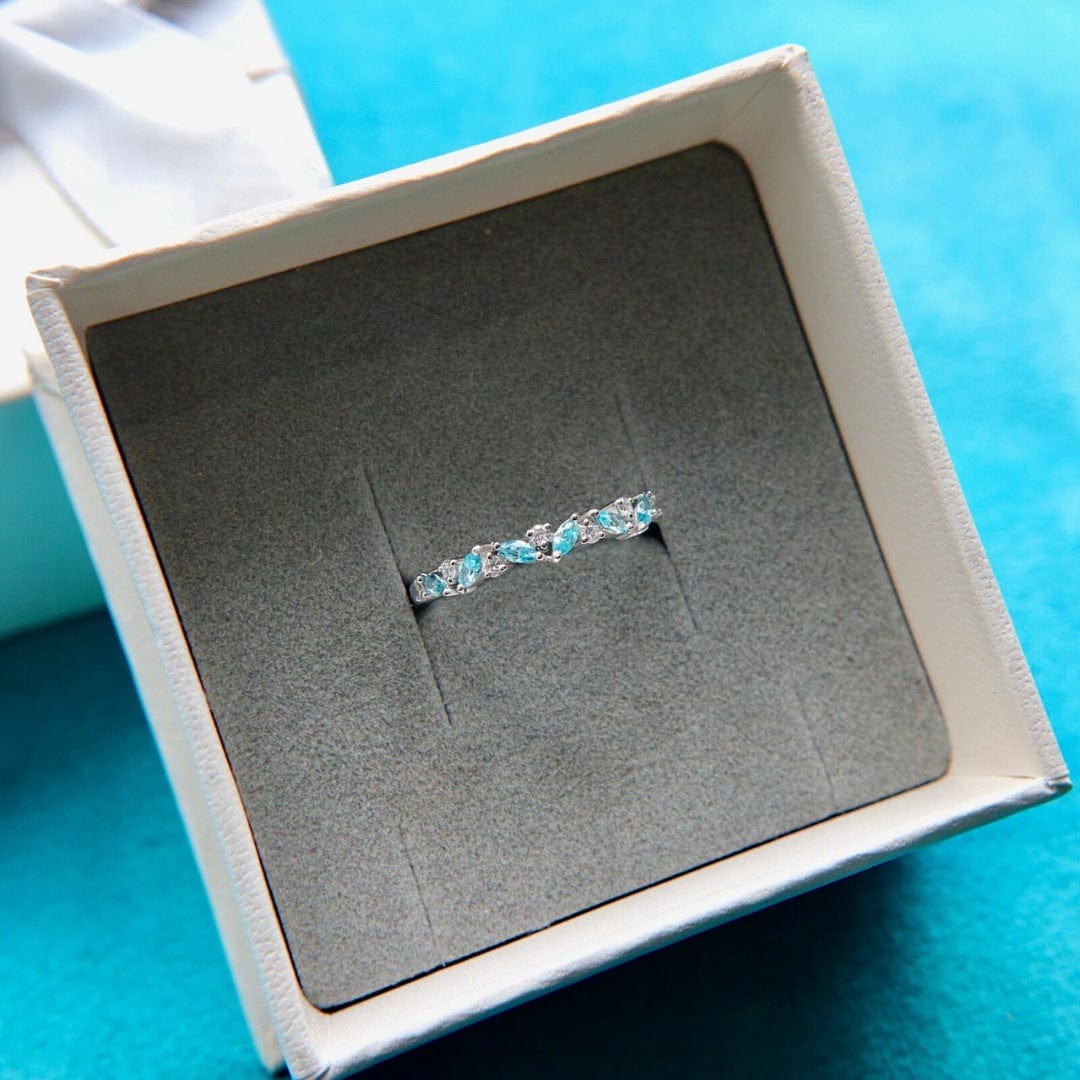 Bague semi-éternité Marquise diamants et aigues-marines