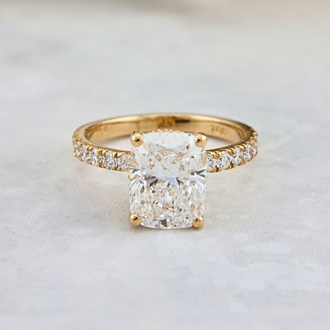 Bague solitaire Halo en or 14K - 18K ou platine et diamant cushion 2.5 ct