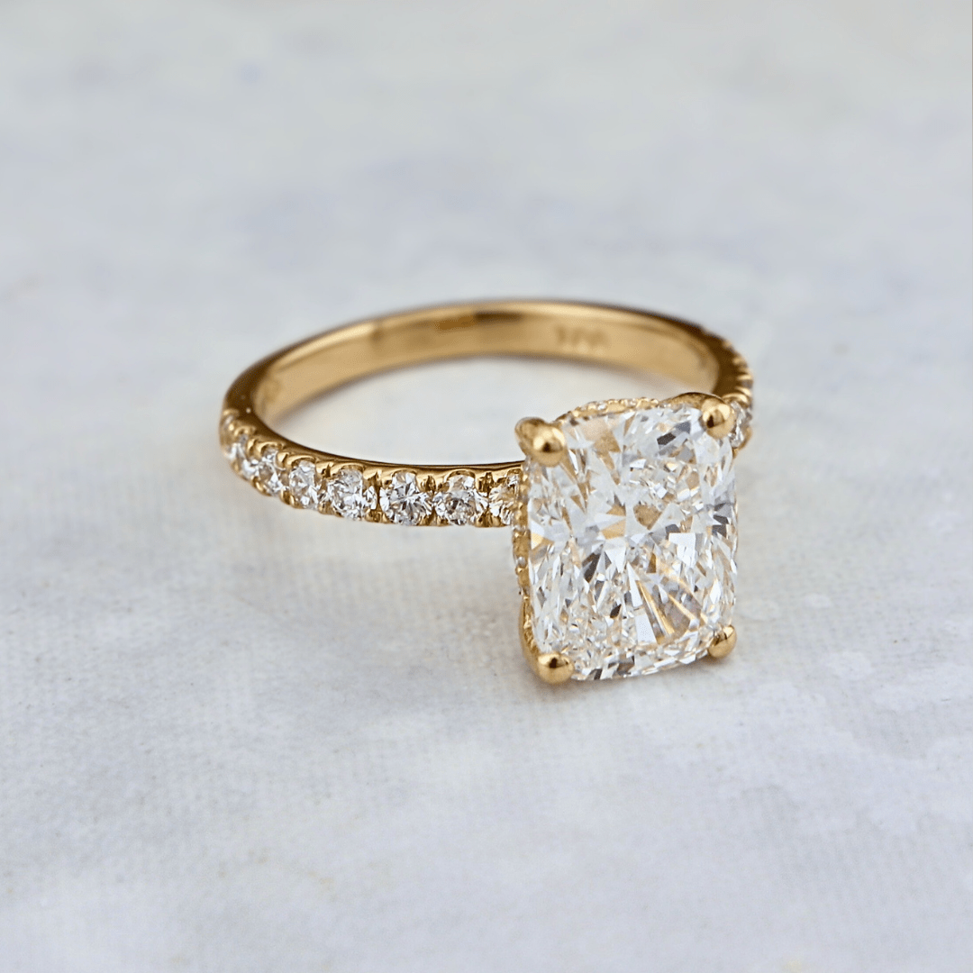 Bague solitaire Halo en or 14K - 18K ou platine et diamant cushion 2.5 ct