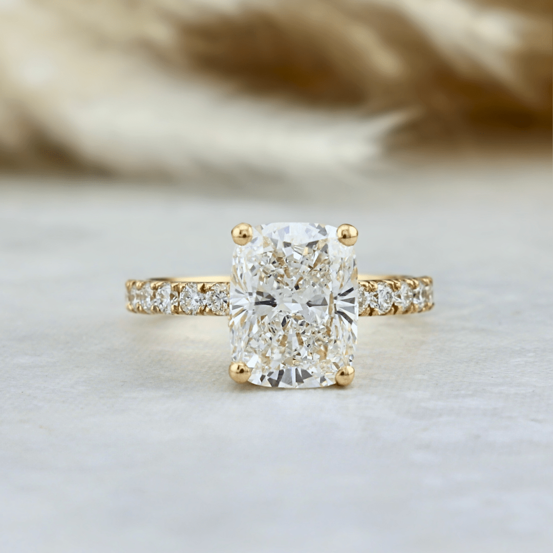 Bague solitaire Halo en or 14K - 18K ou platine et diamant cushion 2.5 ct