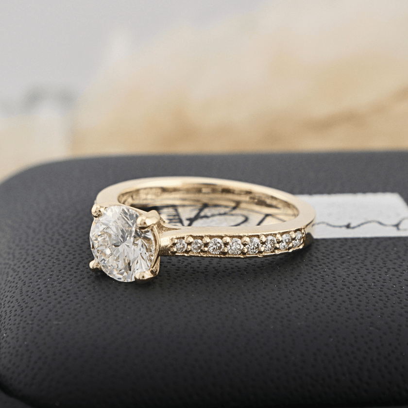 Bague solitaire Pavé en or 14K - 18K ou platine et diamant 1 ct
