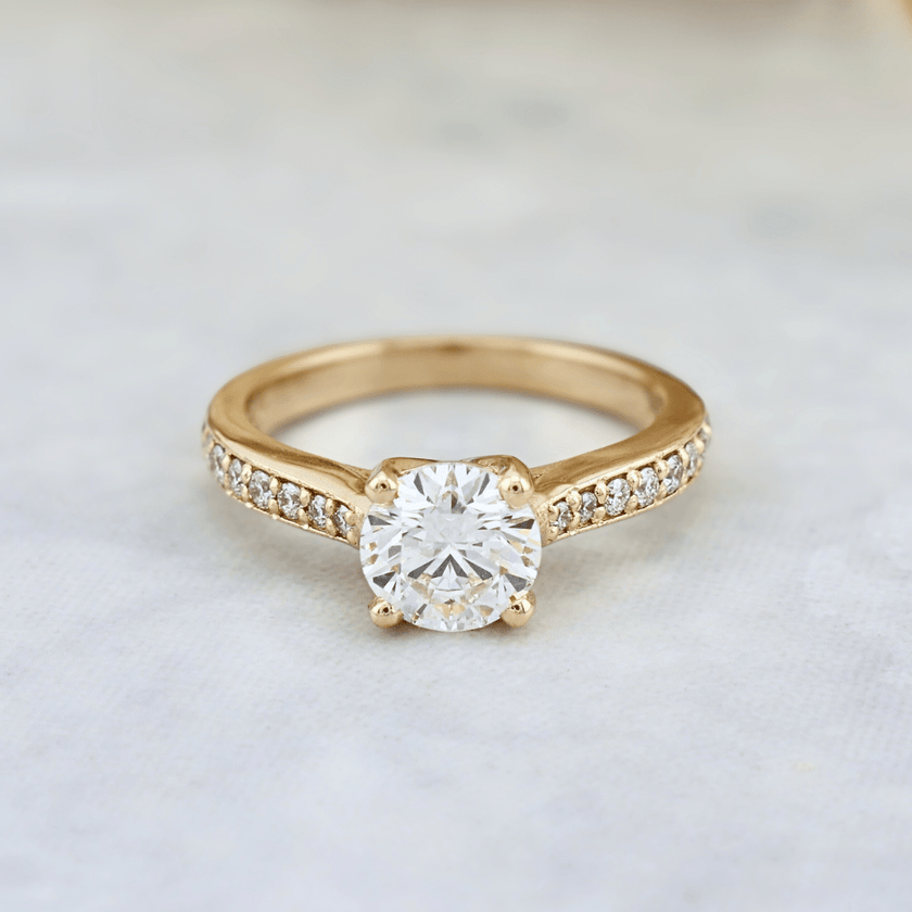 Bague solitaire Pavé en or 14K - 18K ou platine et diamant 1 ct