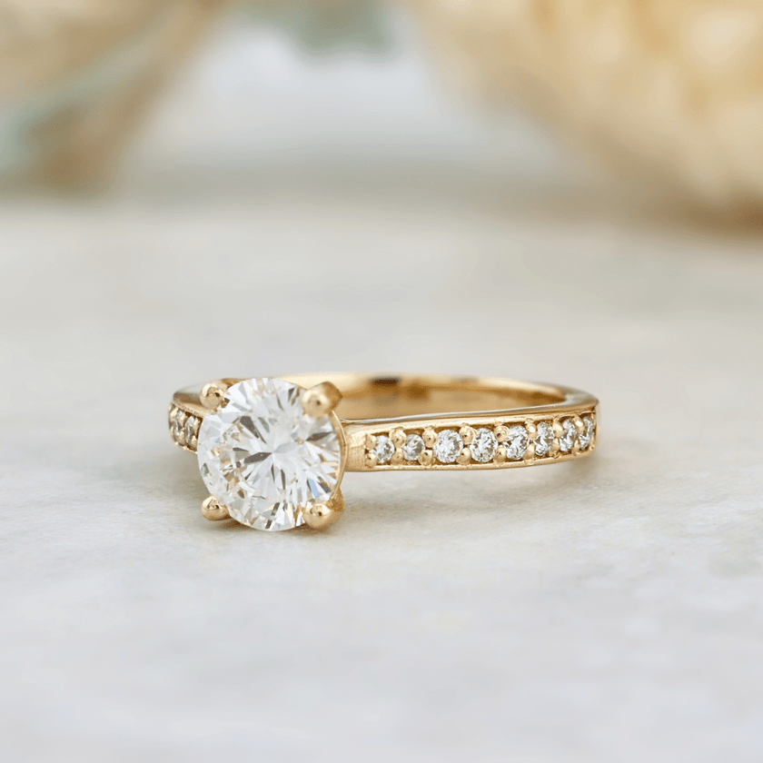 Bague solitaire Pavé en or 14K - 18K ou platine et diamant 1 ct
