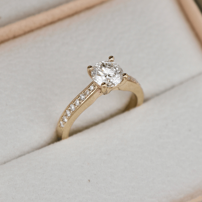 Bague solitaire Pavé en or 14K - 18K ou platine et diamant 1 ct