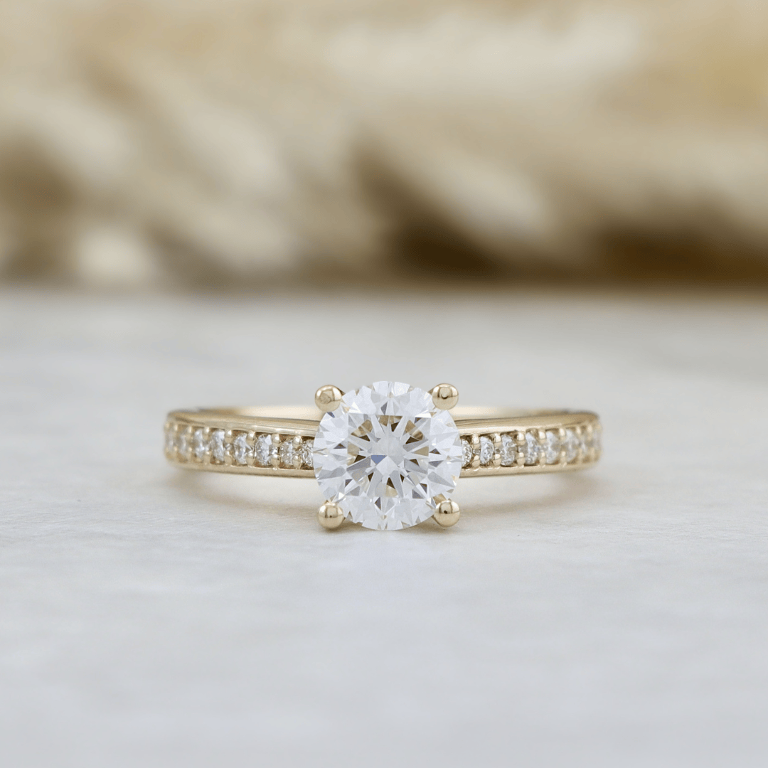 Bague solitaire Pavé en or 14K - 18K ou platine et diamant 1 ct
