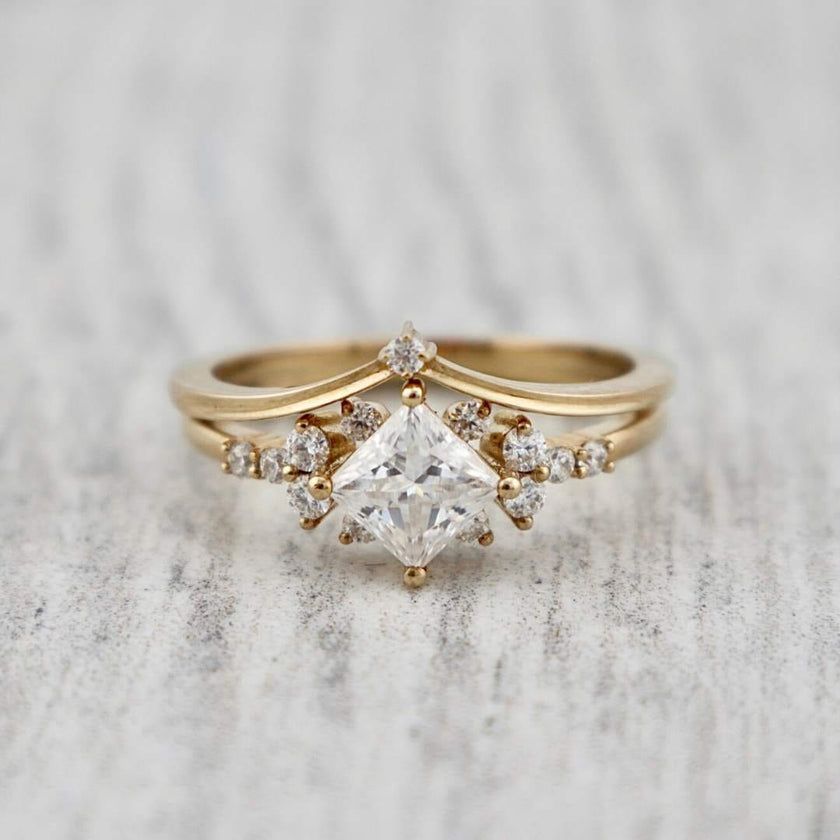 Bagues Ensemble d'alliances Princesse en or 10K et moissanites