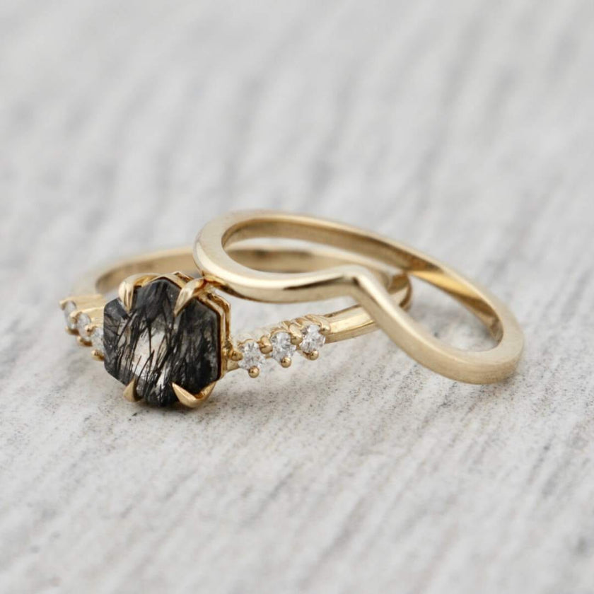 Bagues Ensemble d'alliances Rutile en or jaune 10K et moissanites