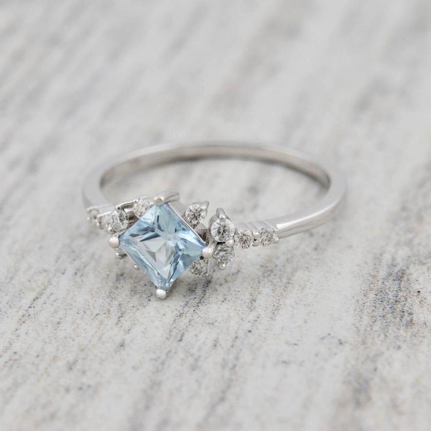 Bagues Princesse en or 14K - 18K, aigue-marine et diamants