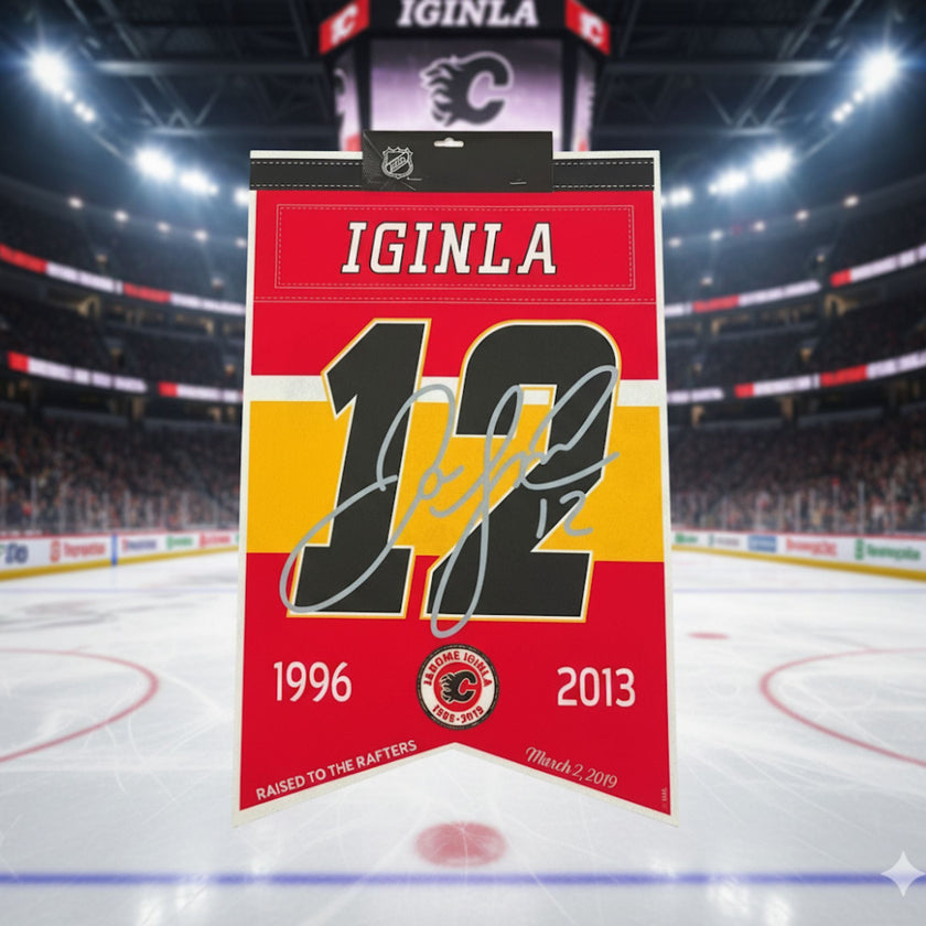 JAROME IGINLA #12 – FACSIMILE SIGNATURE CALGARY ARENA BANNER – PRO HOCKEY WALL DECOR
