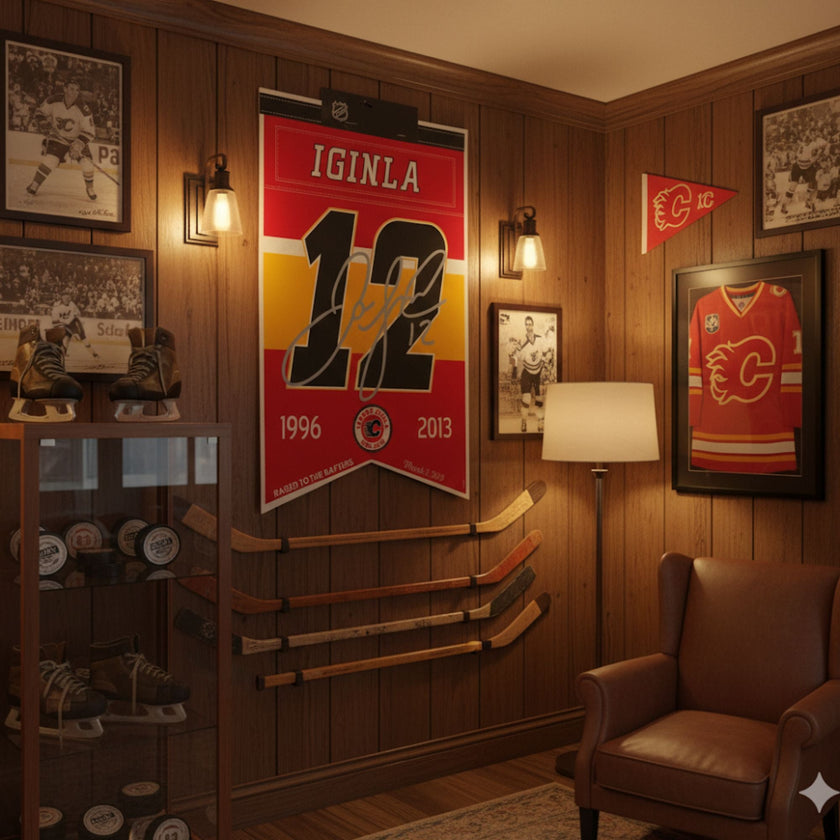 JAROME IGINLA #12 – FACSIMILE SIGNATURE CALGARY ARENA BANNER – PRO HOCKEY WALL DECOR